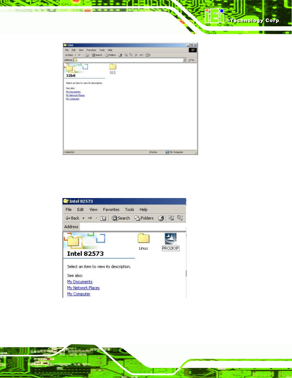 Figure 6-22: driver directory, Figure 6-23: intel® 82573 driver startup icon, Figure 6-22 appe | IEI Integration IMB-Q354 v1.20 User Manual | Page 141 / 190