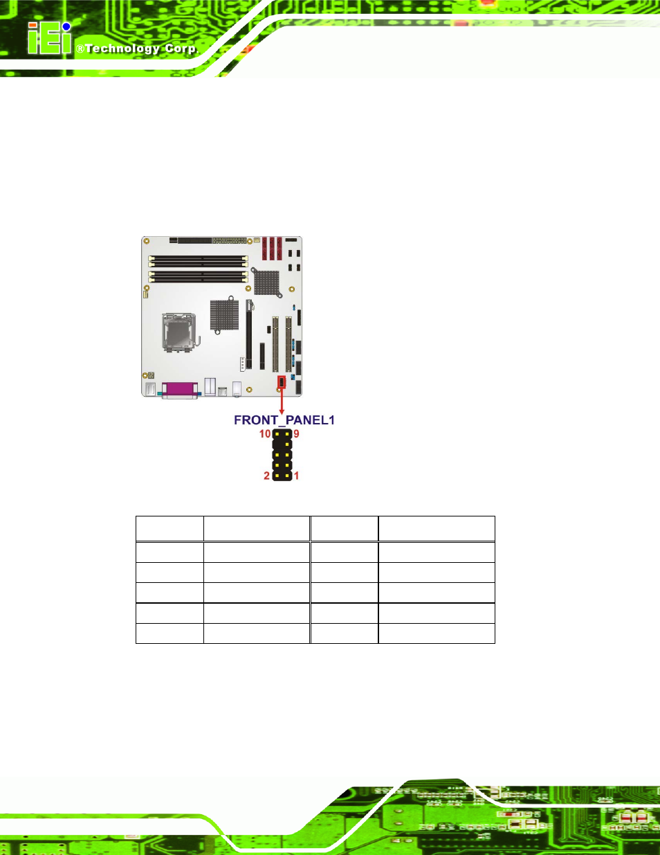 7 front audio connector, Table 3-9: front audio connector pinouts | IEI Integration IMB-Q354 v1.20 User Manual | Page 38 / 190