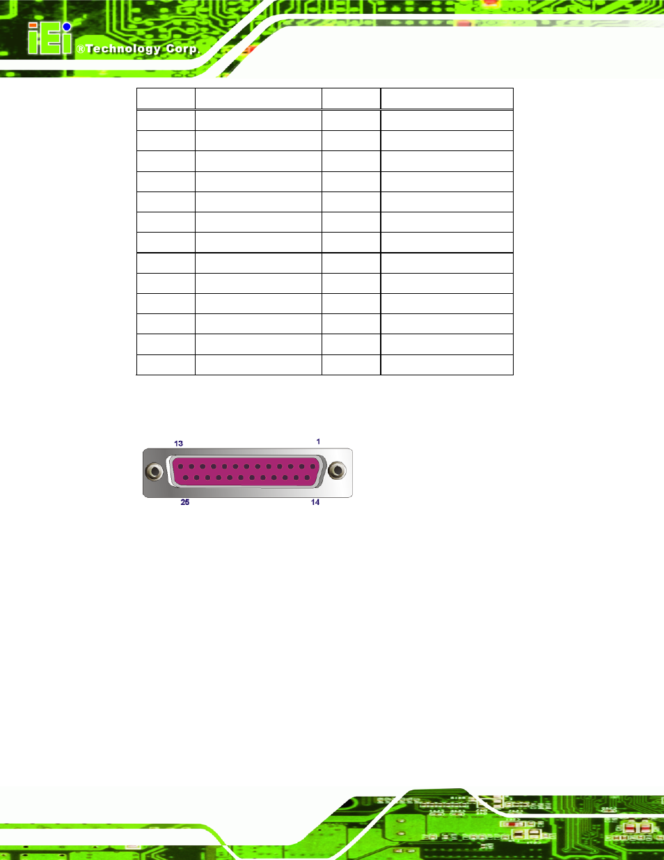 5 serial port connectors (com1), Figure 3-26: parallel port connector pinouts, Table 3-24: parallel port connector pinouts | See table 3-24, Imb-g41a micro-atx motherboard page 44 | IEI Integration IMB-G41A User Manual | Page 56 / 151