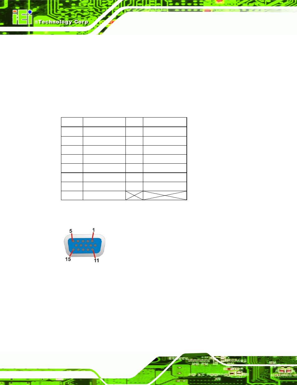 7 vga connector, Figure 3-28: vga connector, Table 3-27: vga connector pinouts | IEI Integration IMB-G41A User Manual | Page 58 / 151
