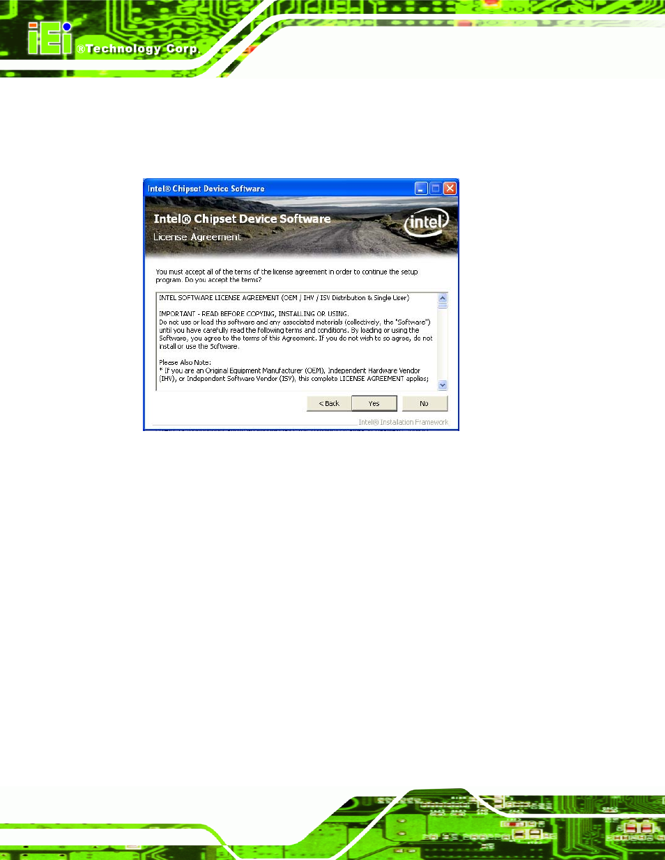 Figure 6-5: chipset driver license agreement | IEI Integration IMB-C2060 v1.03 User Manual | Page 134 / 179
