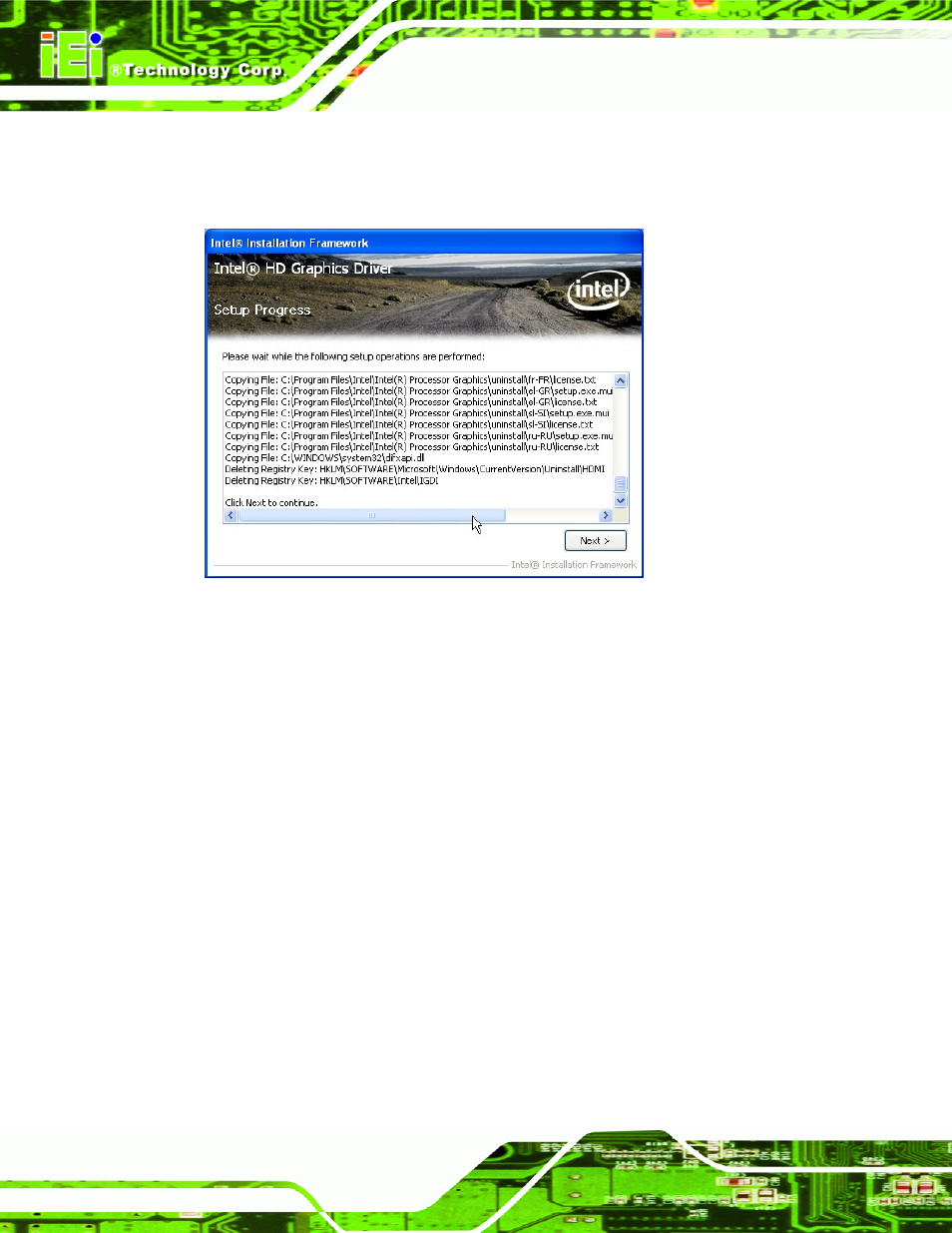 Figure 6-11: graphics driver setup operations | IEI Integration IMB-C2060 v1.03 User Manual | Page 138 / 179