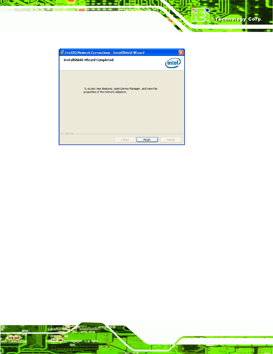 6 audio driver installation, Udio, River | Nstallation, Figure 6-18: lan driver installation complete | IEI Integration IMB-C2060 v1.03 User Manual | Page 143 / 179