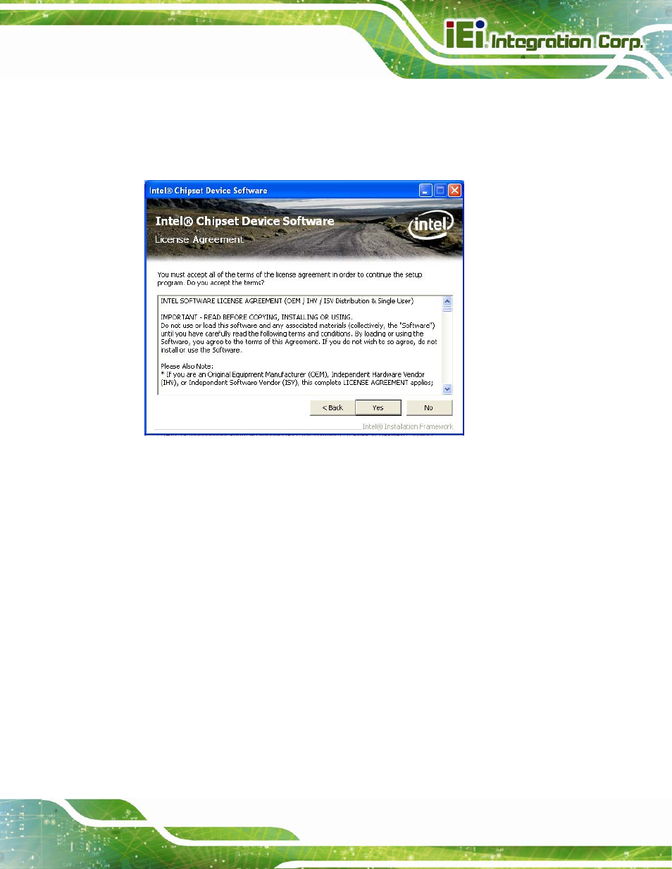 Figure 6-5: chipset driver license agreement | IEI Integration IMB-C2060 v2.00 User Manual | Page 135 / 183