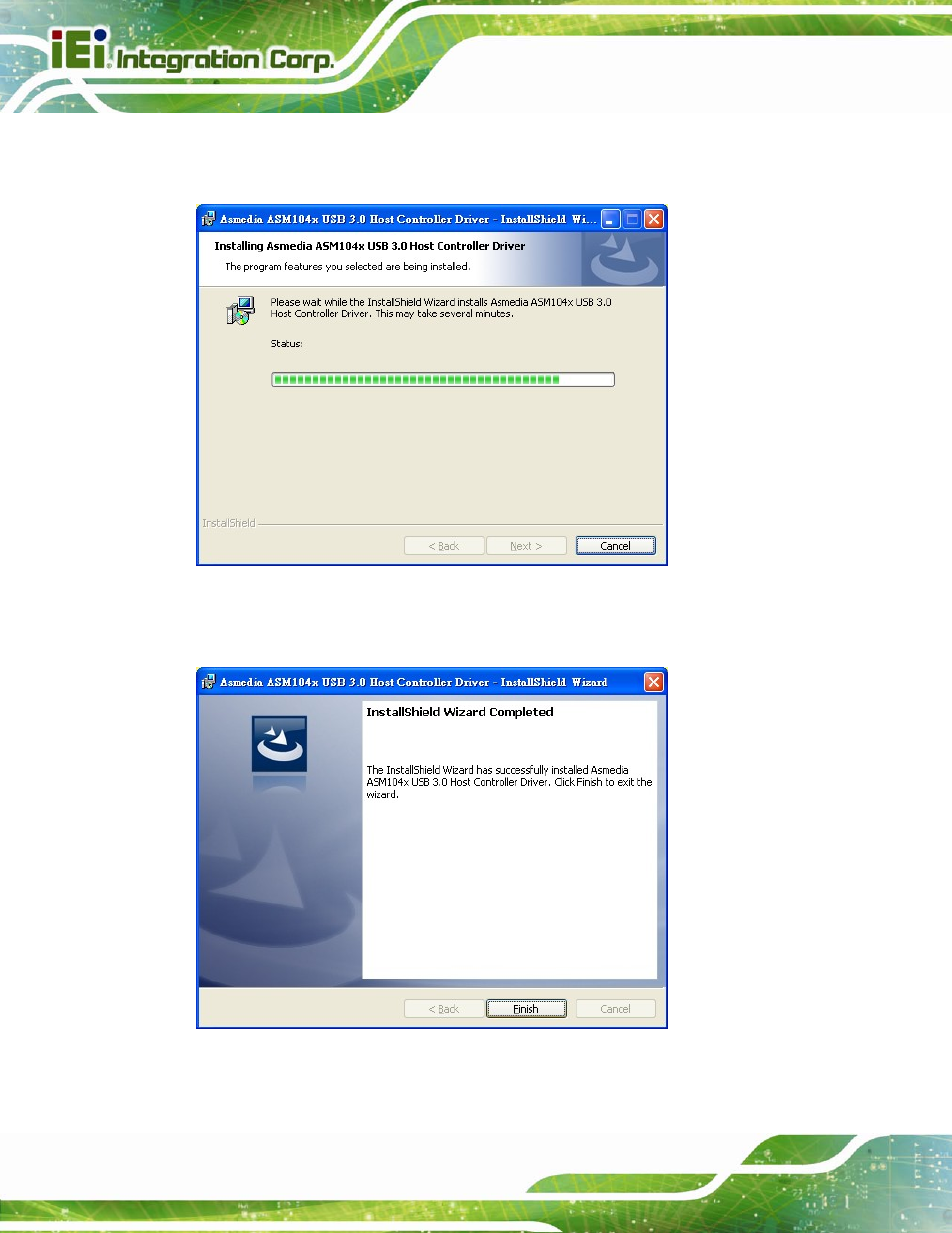 Figure 6-25: usb 3.0 driver installation screen, Figure 6-26: usb 3.0 driver update complete | IEI Integration IMB-C2060 v2.00 User Manual | Page 148 / 183