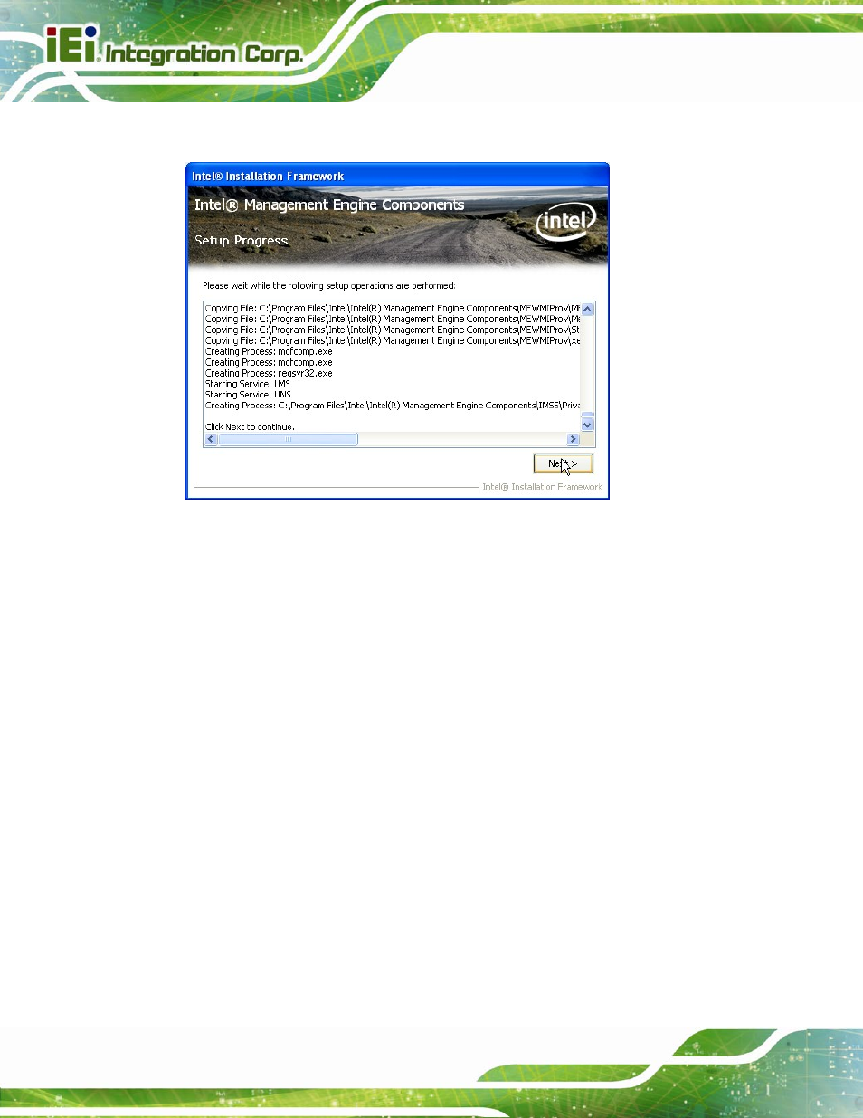 Figure 6-30: intel® me driver setup operations | IEI Integration IMB-C2060 v2.00 User Manual | Page 152 / 183