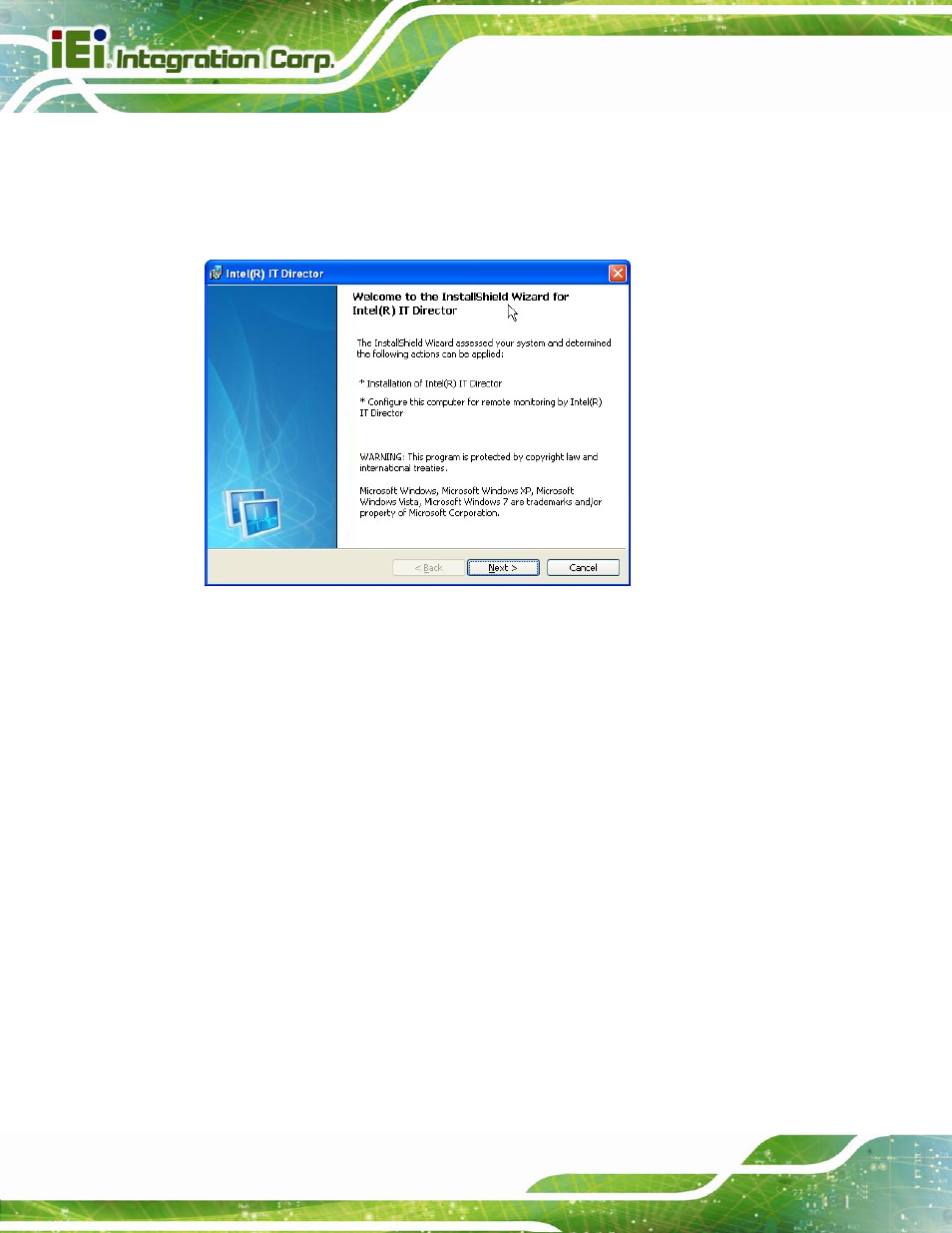 Figure 6-32: it director welcome screen | IEI Integration IMB-C2060 v2.00 User Manual | Page 154 / 183