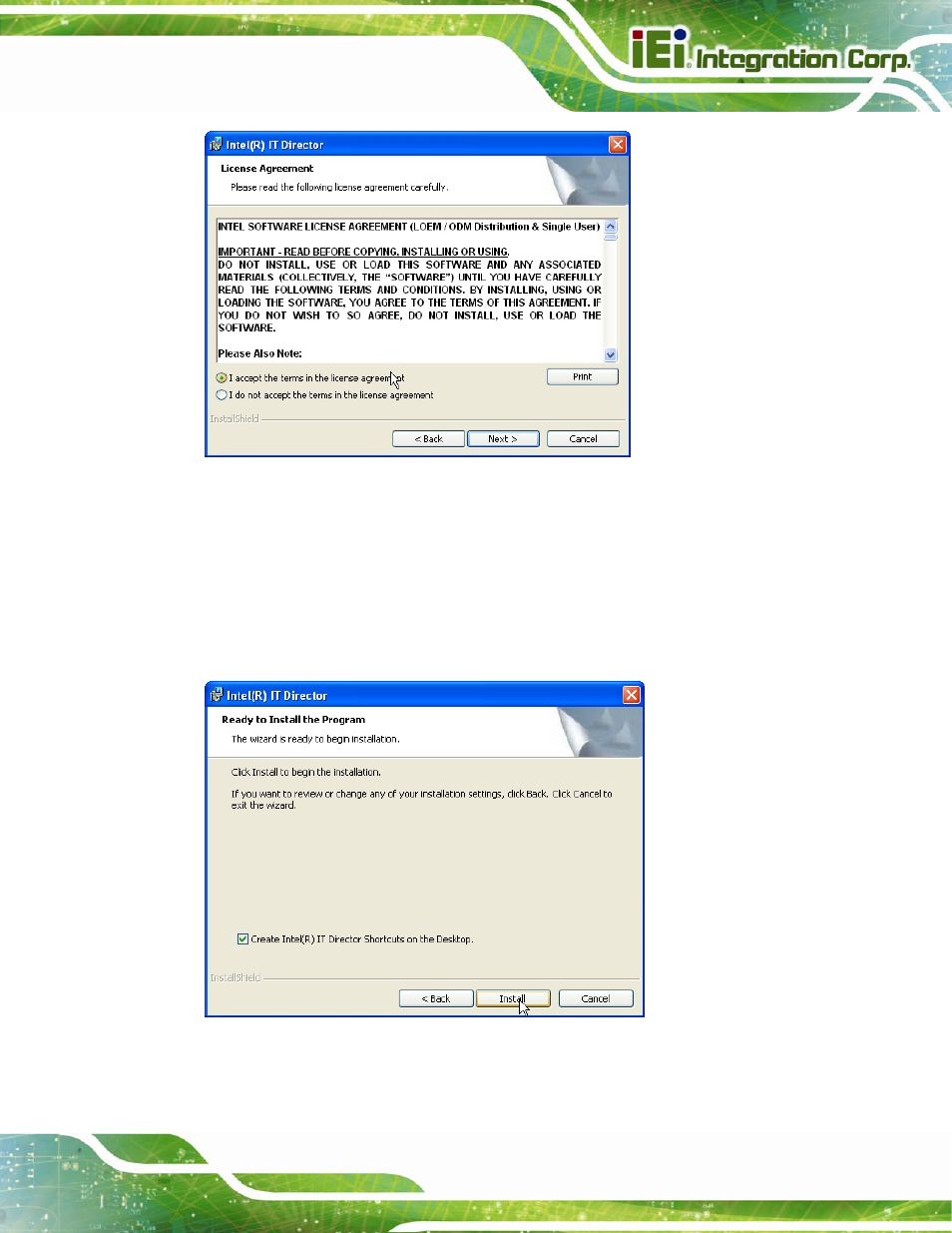 Figure 6-33: it director license agreement, Figure 6-34: it director installation | IEI Integration IMB-C2060 v2.00 User Manual | Page 155 / 183