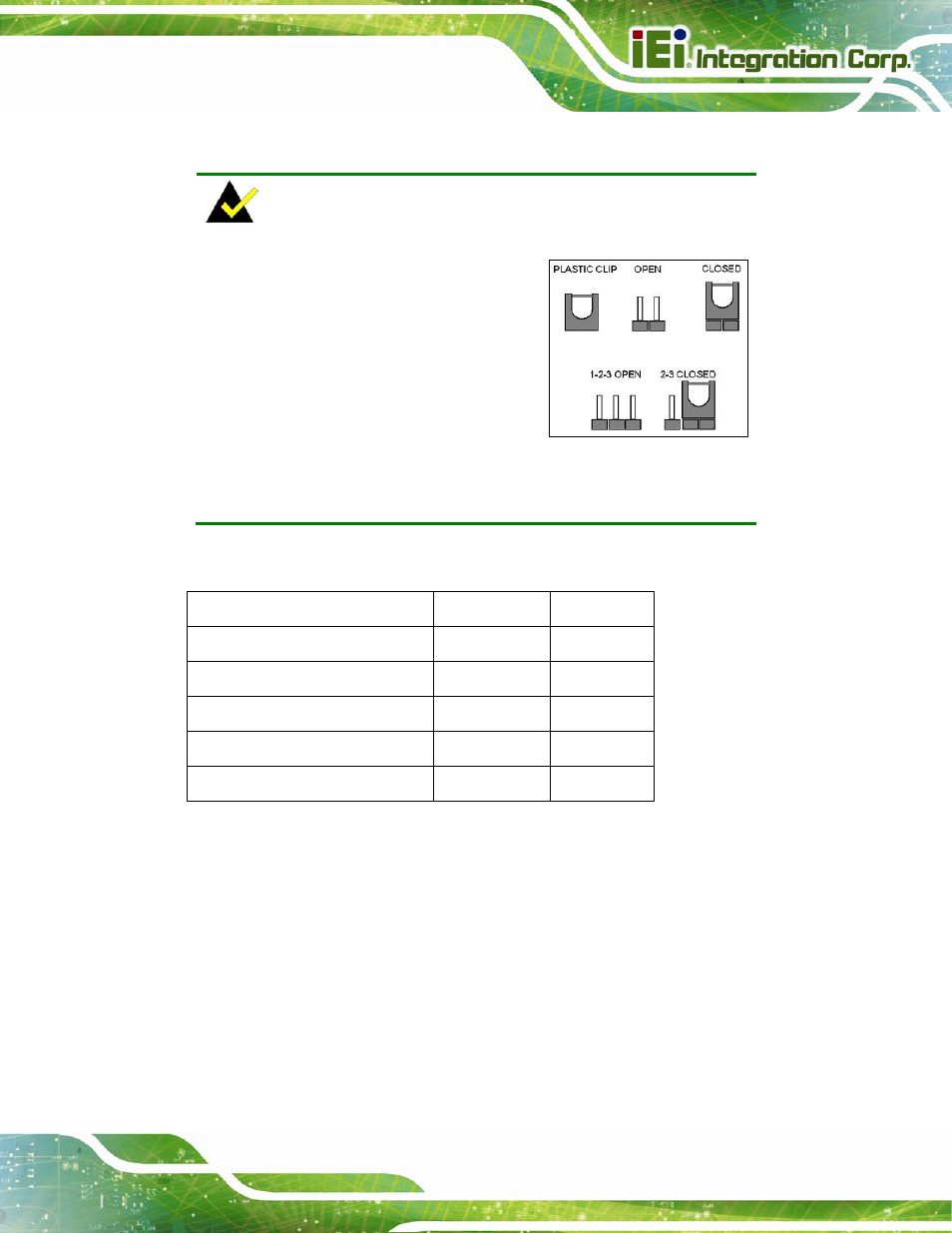 3 jumper settings, 1 at/atx power mode jumper, Umper | Ettings, Table 4-1: jumpers | IEI Integration IMB-C2060 v2.00 User Manual | Page 69 / 183