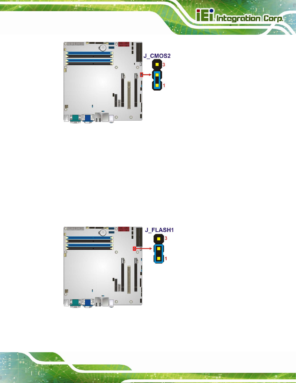 3 me debug jumper, Figure 4-9: clear bios jumper location, Figure 4-10: me debug jumper location | IEI Integration IMB-C2060 v2.00 User Manual | Page 71 / 183
