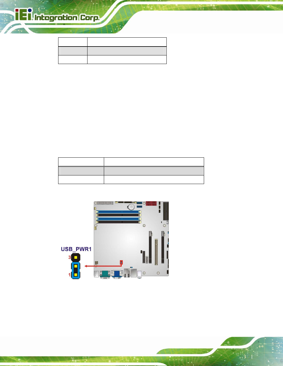 4 usb power select jumper, Figure 4-11: usb power select jumper location, Table 4-4: me debug jumper settings | Table 4-5: usb power select jumper settings | IEI Integration IMB-C2060 v2.00 User Manual | Page 72 / 183