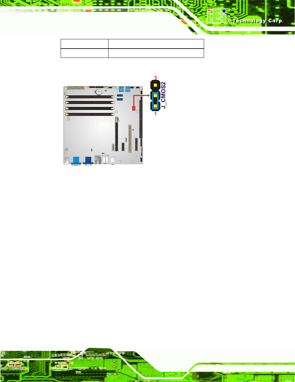 3 me debug connector, Figure 4-8: clear bios jumper location, Table 4-3: clear bios jumper settings | IEI Integration IMB-Q670 v2.00 User Manual | Page 71 / 180