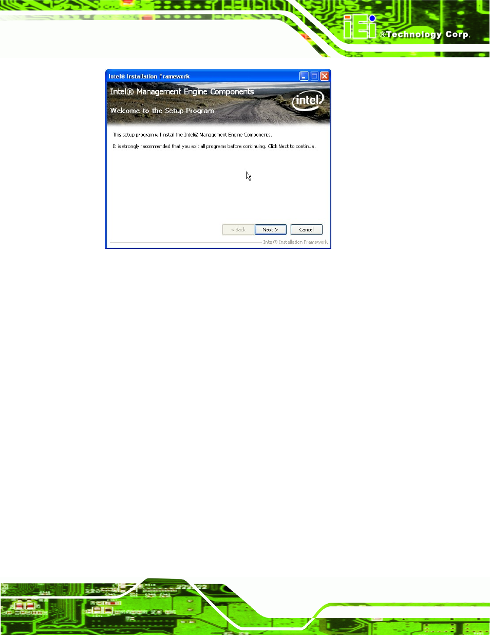 Figure 6-28: intel® me driver welcome screen, Figure, 28 a | IEI Integration IMB-Q670 v1.03 User Manual | Page 151 / 180