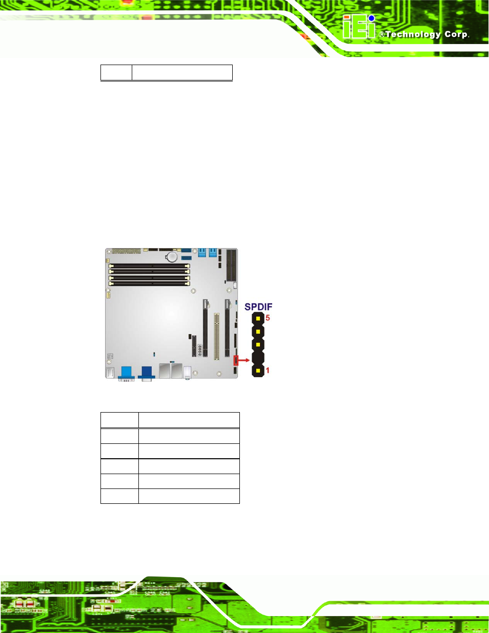 18 spdif connector, Figure 3-19: spdif connector location, Table 3-18: smbus connector pinouts | Table 3-19: spdif connector pinouts | IEI Integration IMB-Q670 v1.03 User Manual | Page 49 / 180