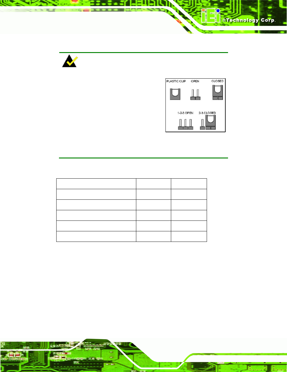3 jumper settings, 1 at/atx power mode jumper, Umper | Ettings, Table 4-1: jumpers | IEI Integration IMB-Q670 v1.03 User Manual | Page 69 / 180