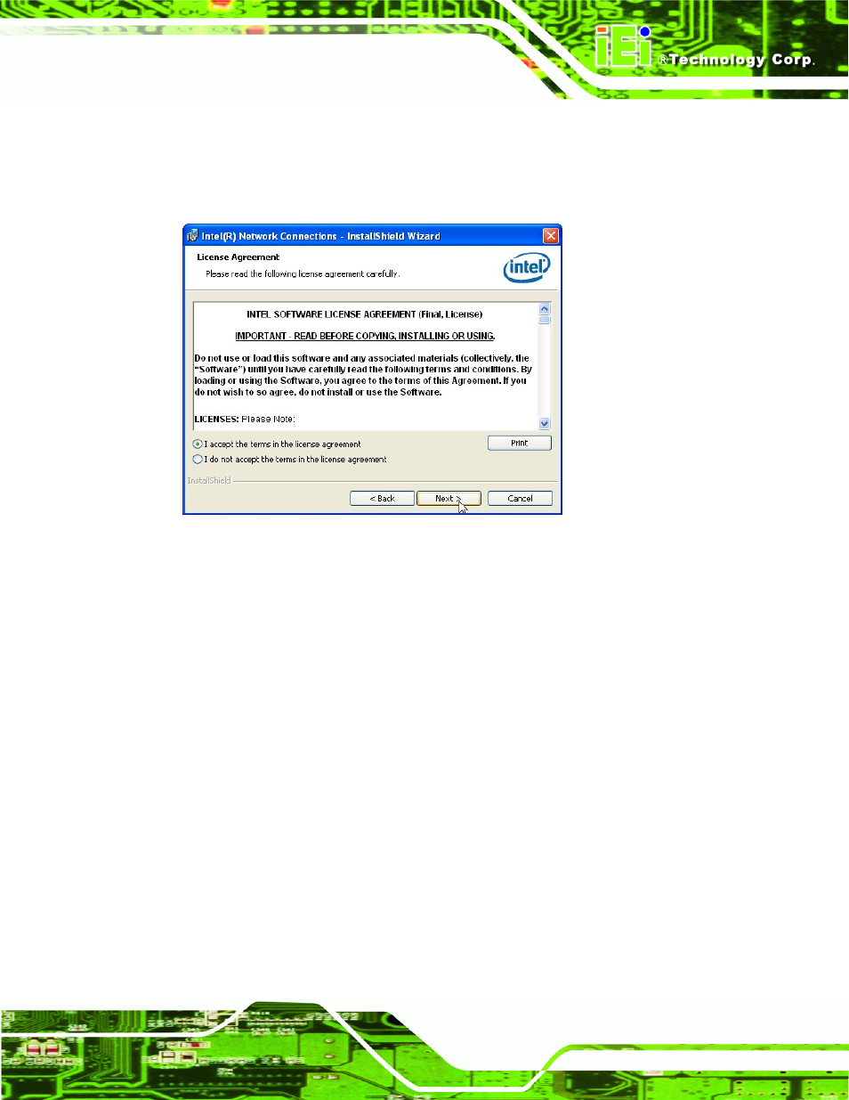 Figure 6-15: lan driver license agreement | IEI Integration IMB-Q670 v2.01 User Manual | Page 141 / 179