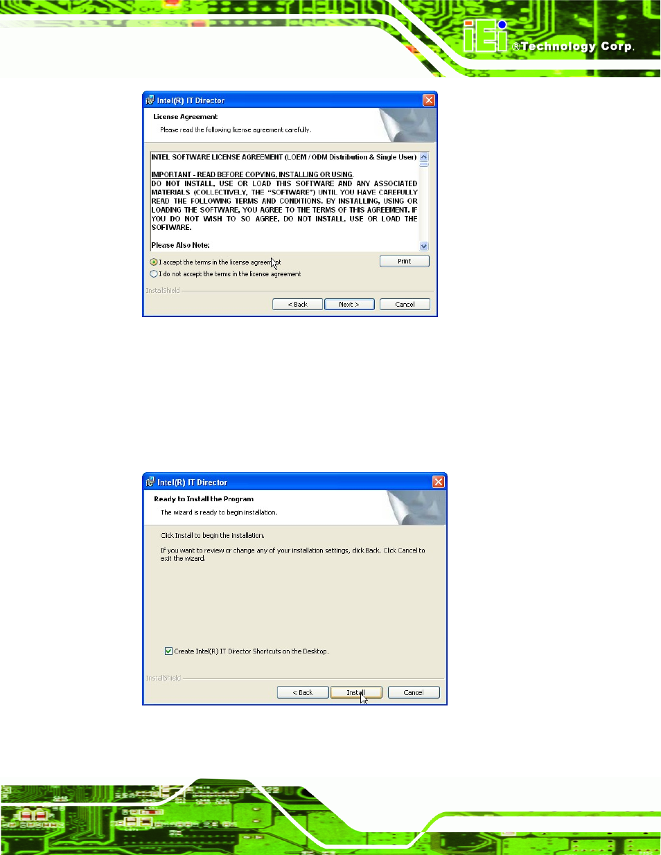 Figure 6-34: it director license agreement, Figure 6-35: it director installation | IEI Integration IMB-Q670 v2.01 User Manual | Page 155 / 179