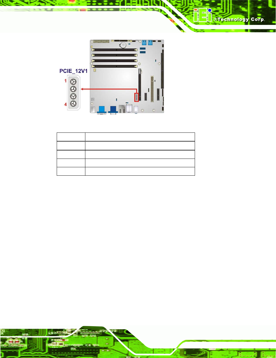 13 sata 3gb/s drive connector, Figure 3-13: pcie power location, Table 3-13: pcie power pinouts | IEI Integration IMB-Q670 v2.01 User Manual | Page 43 / 179
