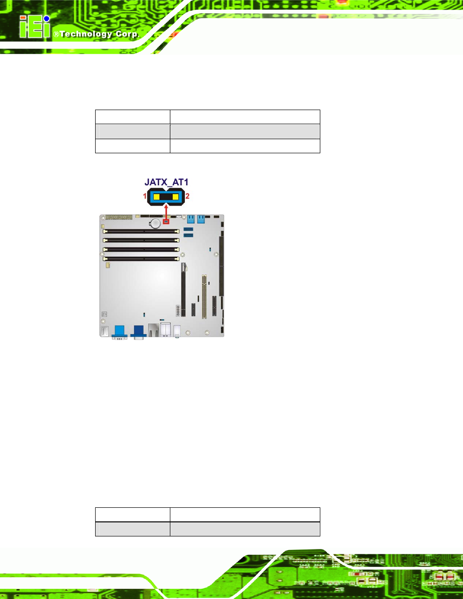 2 clear cmos jumper, Figure 4-7: at/atx power mode jumper location, Table 4-2: at/atx power mode jumper settings | IEI Integration IMB-Q670 v2.01 User Manual | Page 70 / 179