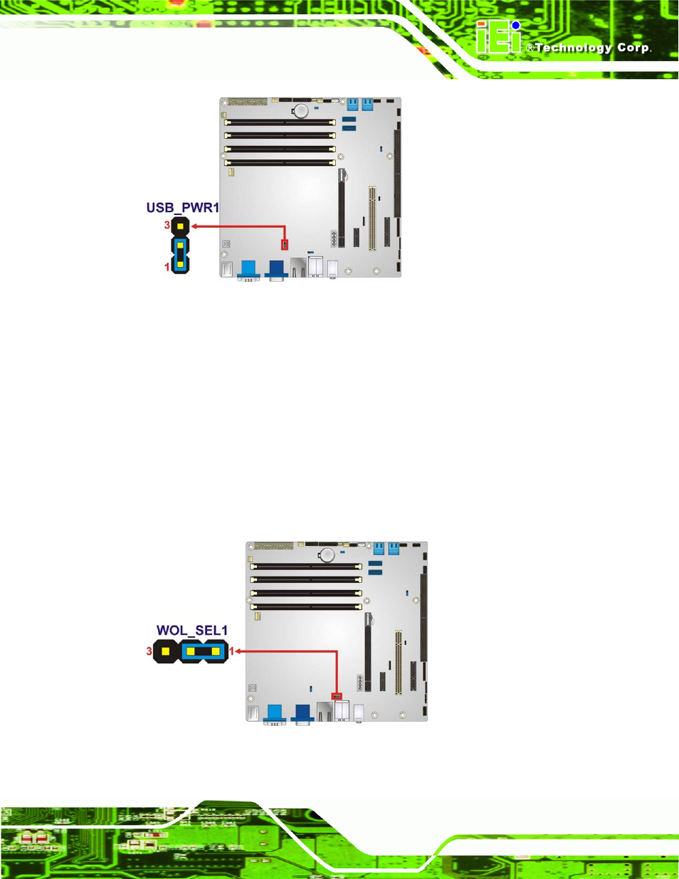 5 wake-on lan jumper, Figure 4-10: usb power select jumper location | IEI Integration IMB-Q670 v2.01 User Manual | Page 73 / 179