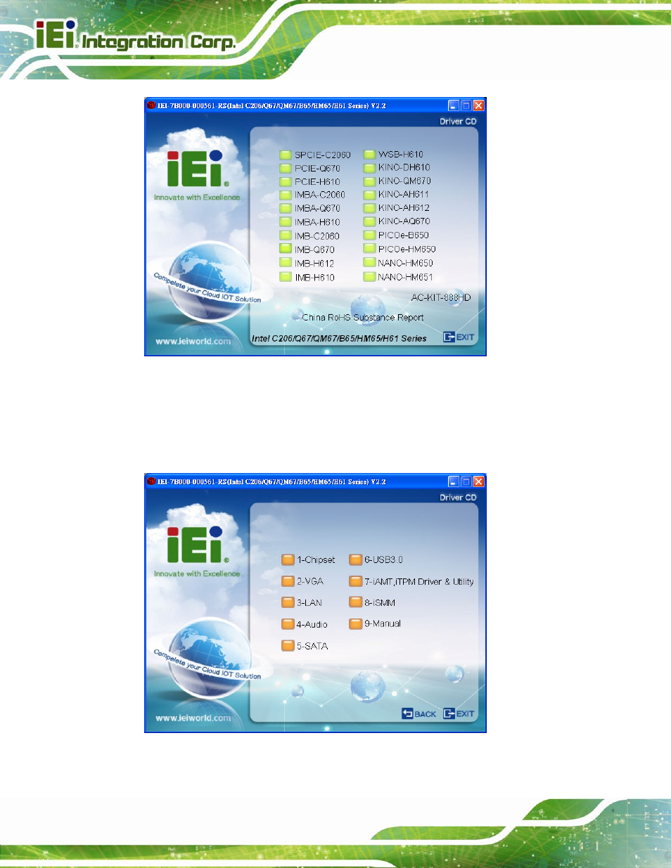 Figure 6-1: introduction screen, Figure 6-2: available drivers | IEI Integration IMB-Q670 v3.01 User Manual | Page 134 / 184