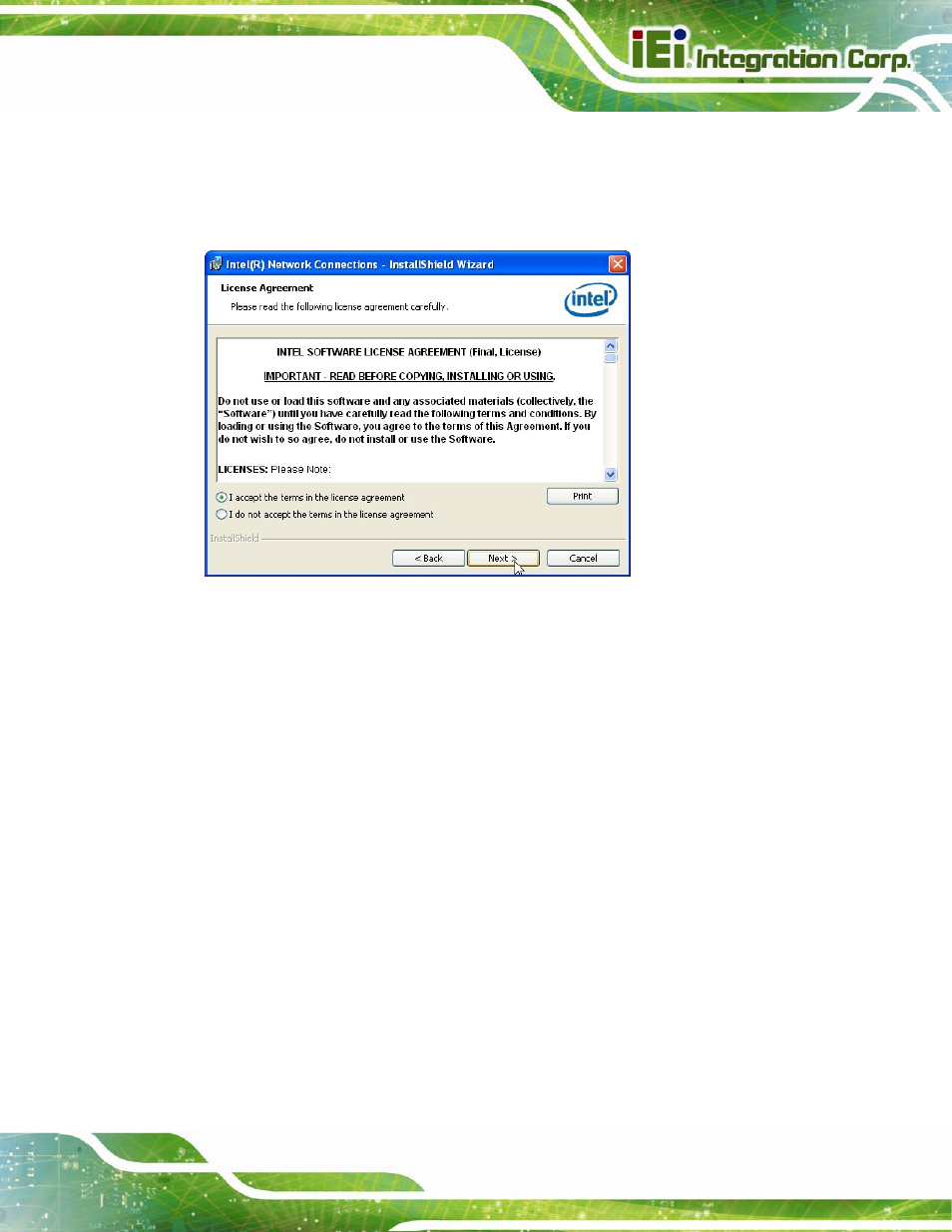 Figure 6-15: lan driver license agreement | IEI Integration IMB-Q670 v3.01 User Manual | Page 143 / 184