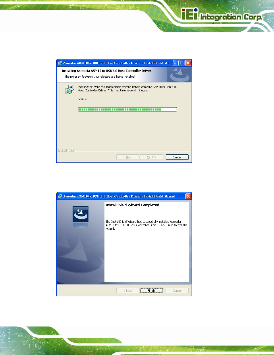 Figure 6-25: usb 3.0 driver installation screen, Figure 6-26: usb 3.0 driver update complete | IEI Integration IMB-Q670 v3.01 User Manual | Page 149 / 184