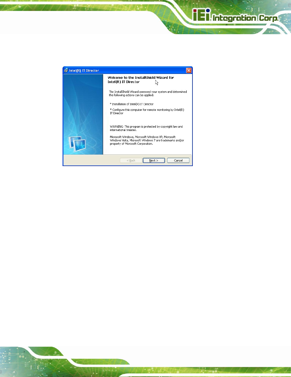 Figure 6-32: it director welcome screen | IEI Integration IMB-Q670 v3.01 User Manual | Page 155 / 184
