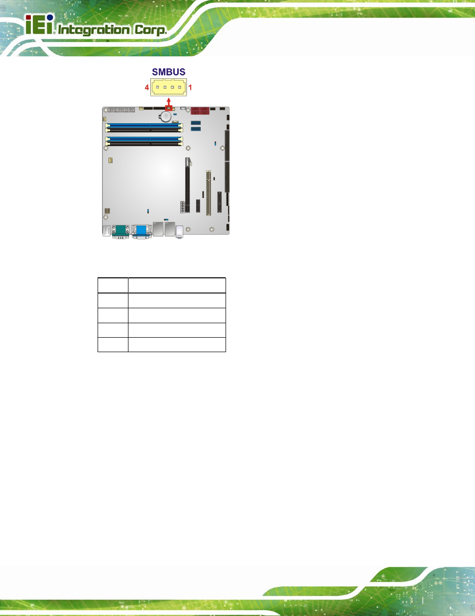 18 spdif connector, Figure 3-18: smbus connector location, Table 3-19: smbus connector pinouts | IEI Integration IMB-Q670 v3.01 User Manual | Page 50 / 184