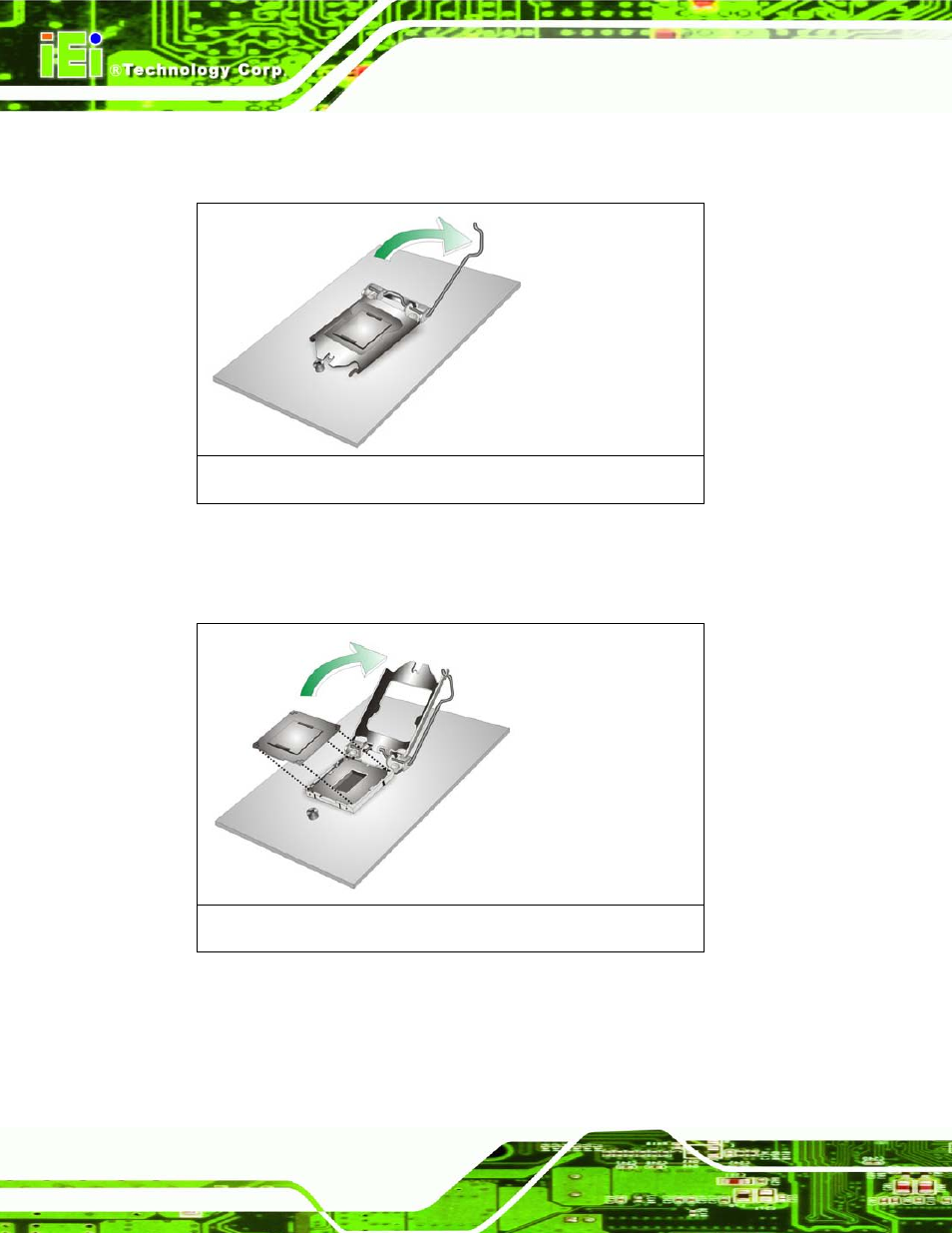 Figure 4-1: disengage the cpu socket load lever, Figure 4-2: remove protective cover | IEI Integration IMB-H610A User Manual | Page 65 / 192