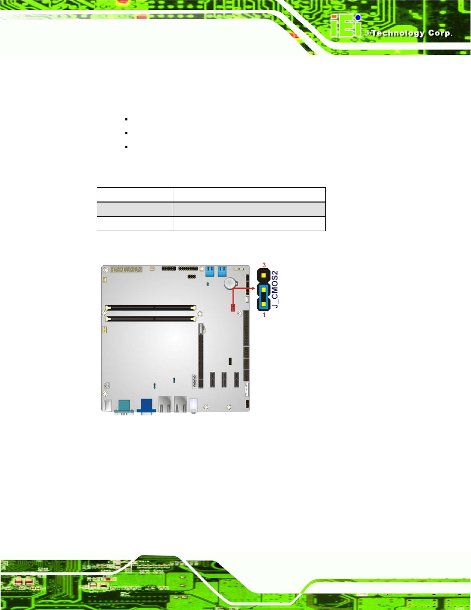 3 usb power select jumpers, Figure 4-10: clear cmos jumper location, Table 4-3: clear cmos jumper settings | IEI Integration IMB-H610A User Manual | Page 72 / 192