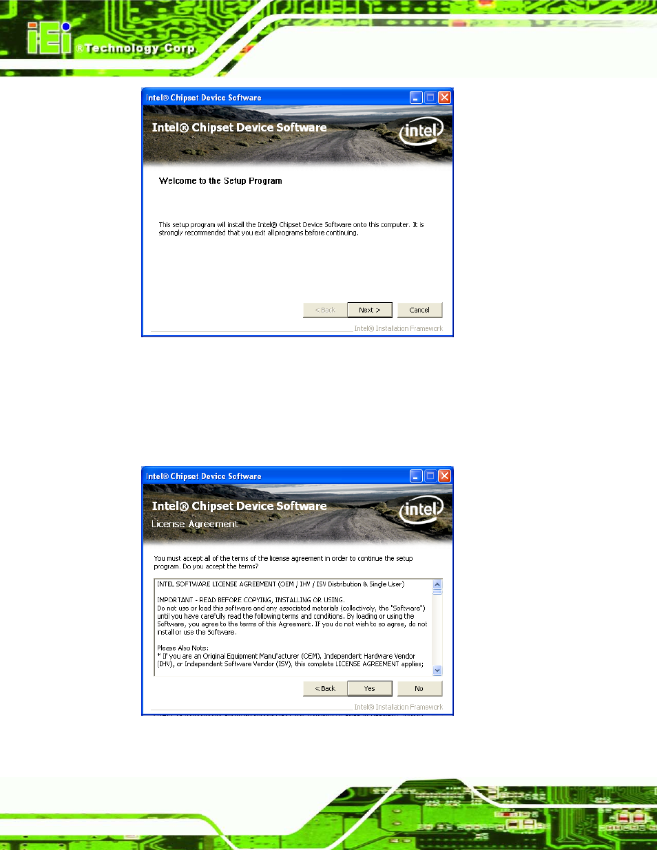Figure 6-4: chipset driver welcome screen, Figure 6-5: chipset driver license agreement, Figure | IEI Integration IMB-H612A User Manual | Page 129 / 199