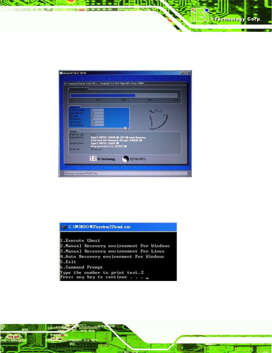Figure b-8: building the recovery partition, Figure b-9: press any key to continue | IEI Integration IMB-H612A User Manual | Page 154 / 199