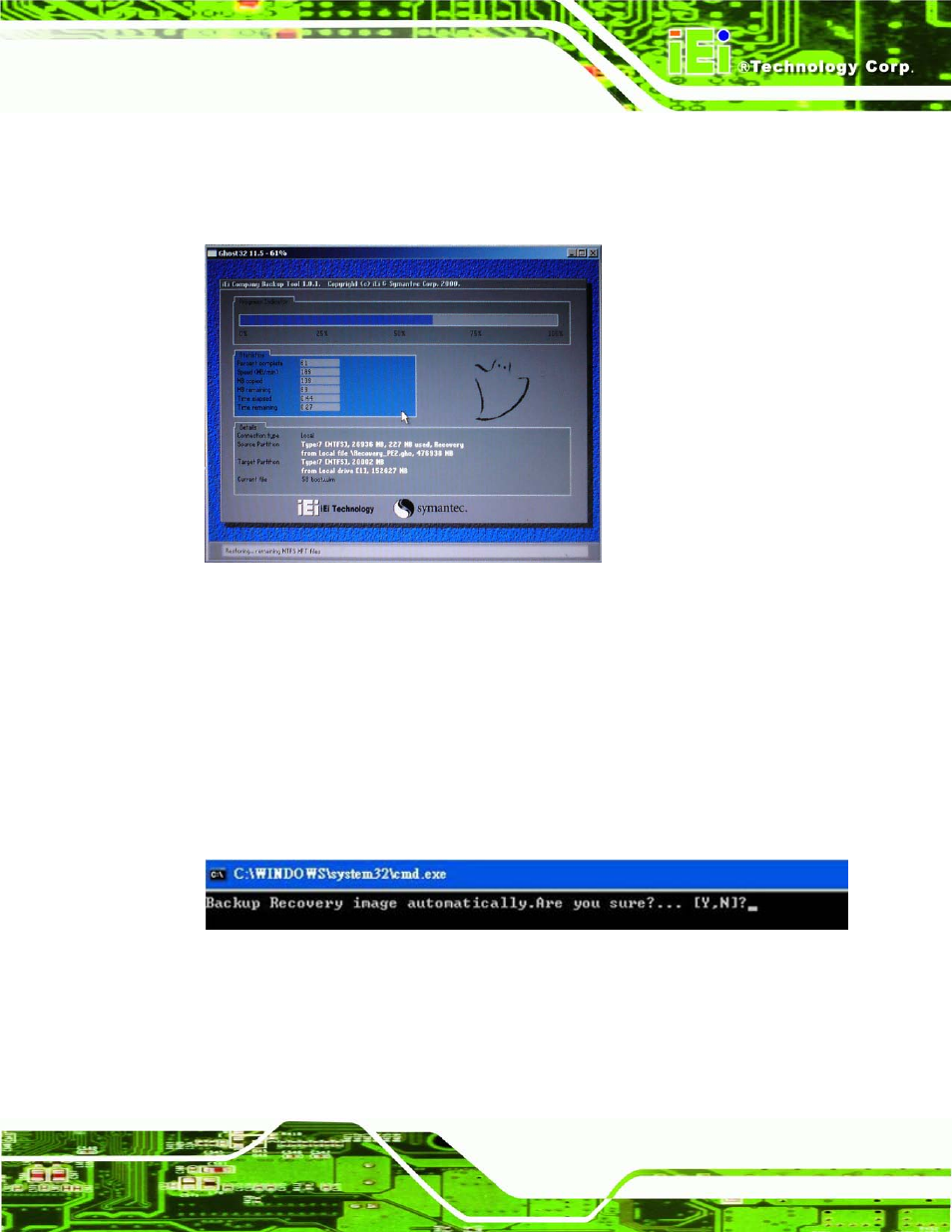 Figure b-25: building the auto recovery partition, Figure b-26: factory default image confirmation | IEI Integration IMB-H612A User Manual | Page 162 / 199