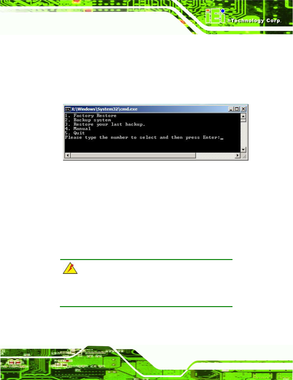 B.5 recovery tool functions, Ecovery, Unctions | Figure b-33: recovery tool main menu, B.5 re c o ve ry to o l fu n c tio n s | IEI Integration IMB-H612A User Manual | Page 168 / 199