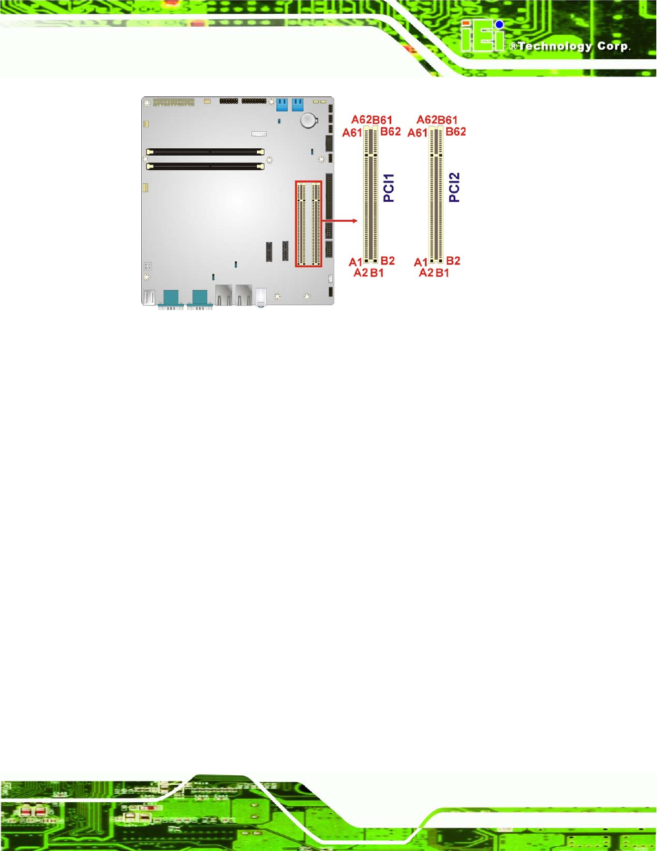11 pcie x1 slots, Figure 3-11: pci slot locations | IEI Integration IMB-H612A User Manual | Page 42 / 199