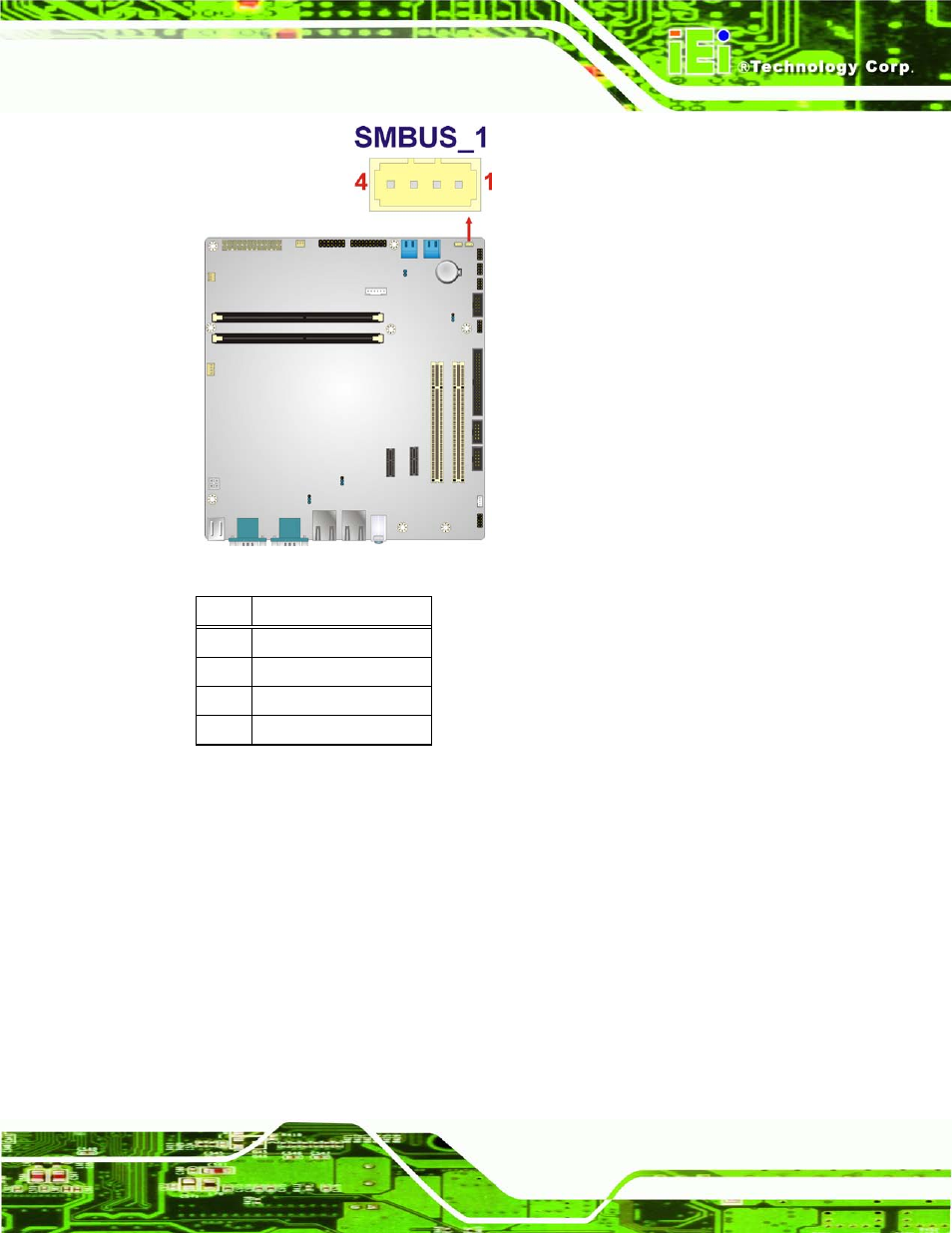 16 spi connector, Figure 3-16: smbus connector location, Table 3-14: smbus connector pinouts | IEI Integration IMB-H612A User Manual | Page 48 / 199