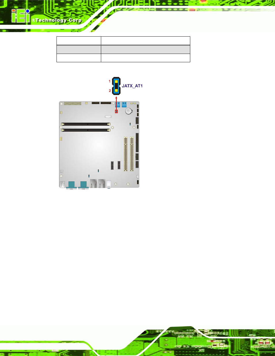 2 clear cmos jumper, Figure 4-9: at/atx power select jumper location, Table 4-2: at/atx power select jumper settings | IEI Integration IMB-H612A User Manual | Page 69 / 199