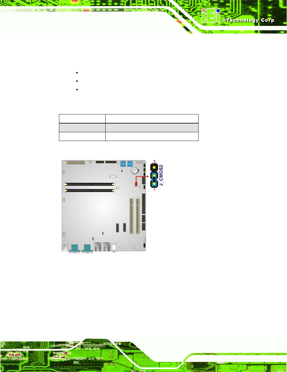 3 usb power select jumpers, Figure 4-10: clear cmos jumper location, Table 4-3: clear cmos jumper settings | IEI Integration IMB-H612A User Manual | Page 70 / 199