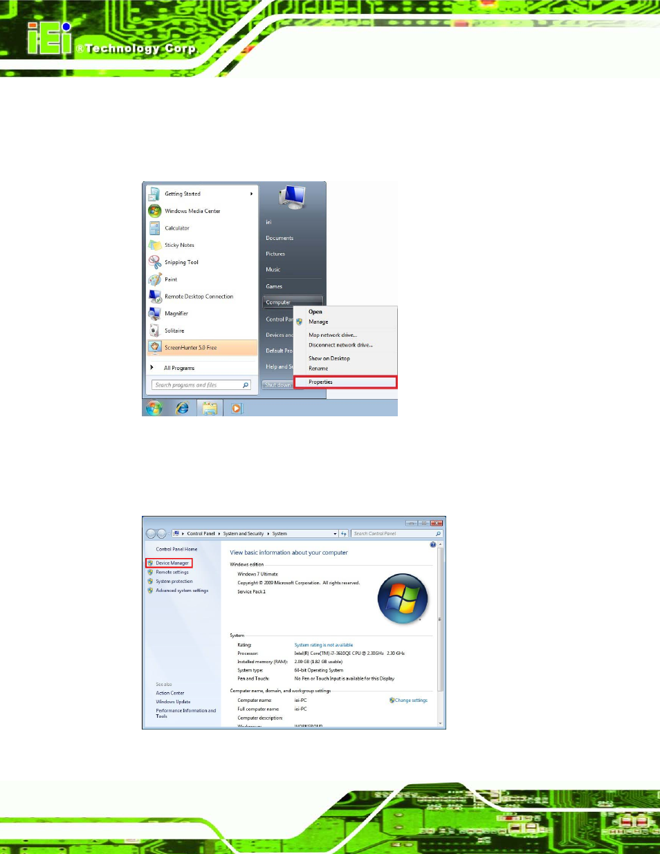 5 lan driver installation, River, Nstallation | Figure 6-12: windows control panel, Figure 6-13: system control panel, 5 lan drive r in s ta lla tio n | IEI Integration IMB-Q770 User Manual | Page 142 / 212
