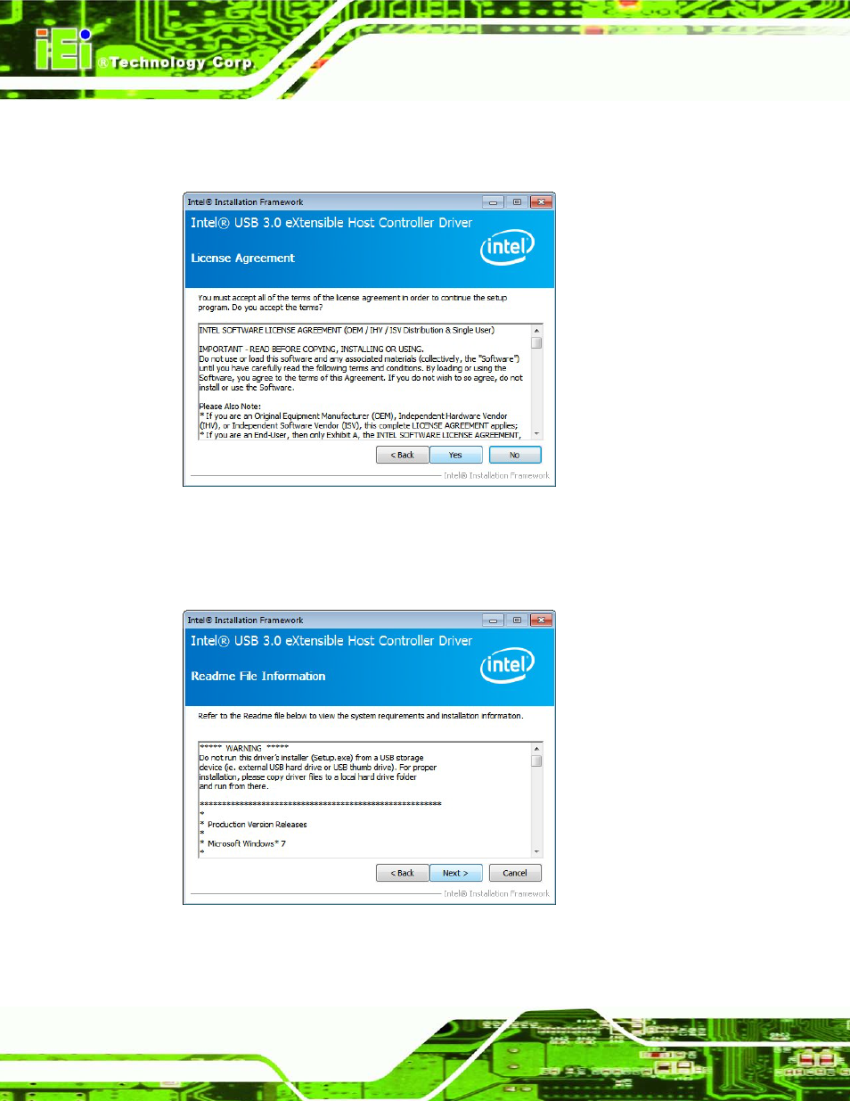 Figure 6-28: usb 3.0 driver license agreement, Figure 6-29: usb 3.0 driver read me file | IEI Integration IMB-Q770 User Manual | Page 152 / 212