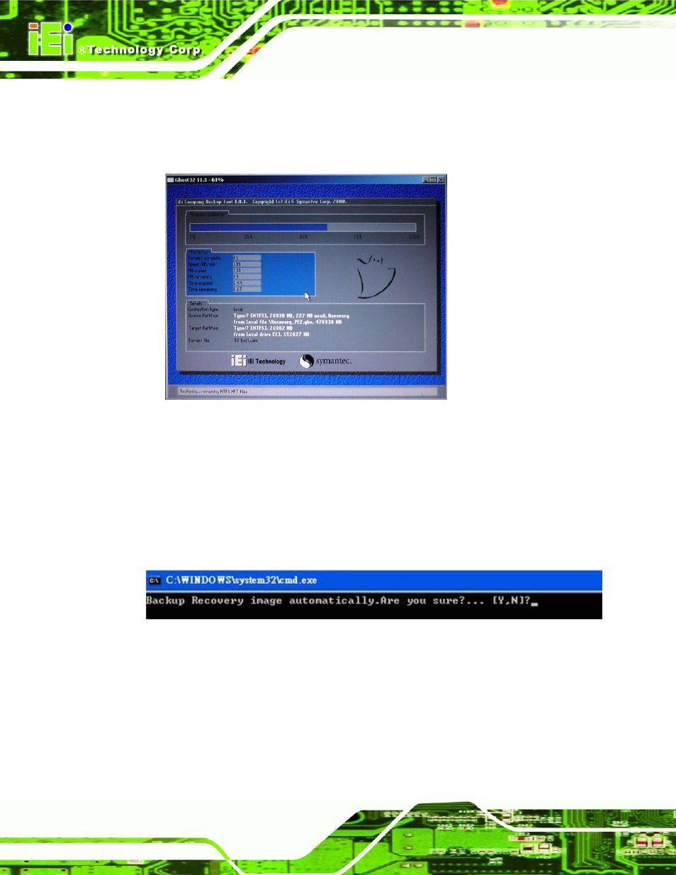 Figure b-25: building the auto recovery partition, Figure b-26: factory default image confirmation | IEI Integration IMB-Q770 User Manual | Page 180 / 212