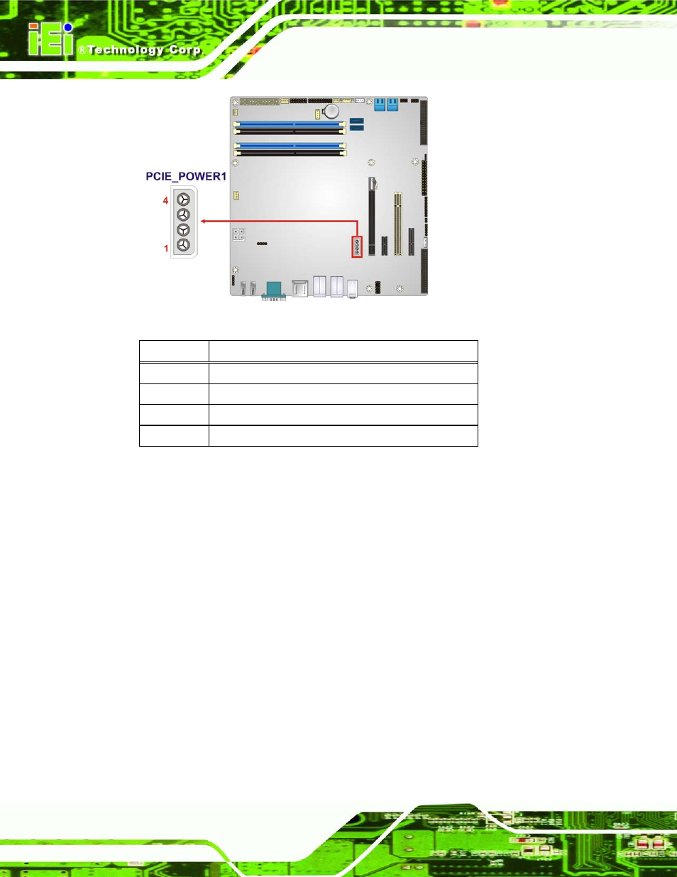 16 pci slot, Figure 3-16: pcie power location, Table 3-16: pcie power pinouts | 16 p ci s lo t | IEI Integration IMB-Q770 User Manual | Page 48 / 212