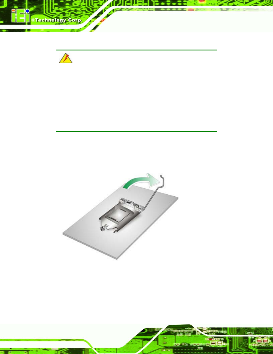 1 socket lga1155 cpu installation, Figure 4-1: disengage the cpu socket load lever | IEI Integration IMB-Q770 User Manual | Page 68 / 212