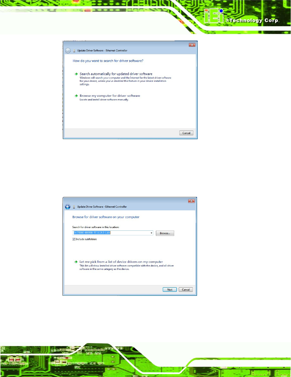 Figure 6-15: update driver software window, Figure 6-16: locate driver files | IEI Integration IMB-C2160 User Manual | Page 138 / 205