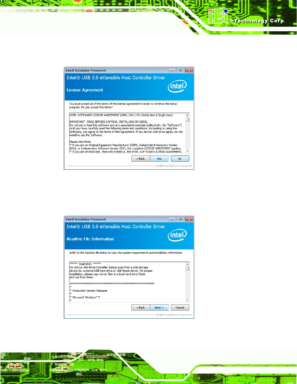 Figure 6-28: usb 3.0 driver license agreement, Figure 6-29: usb 3.0 driver read me file | IEI Integration IMB-C2160 User Manual | Page 146 / 205