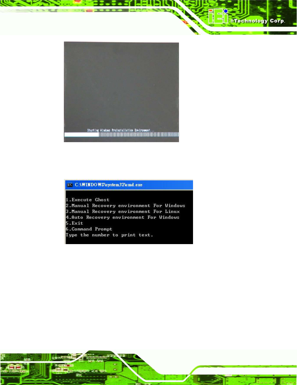 Figure b-2: launching the recovery tool, Figure b-3: recovery tool setup menu | IEI Integration IMB-C2160 User Manual | Page 160 / 205