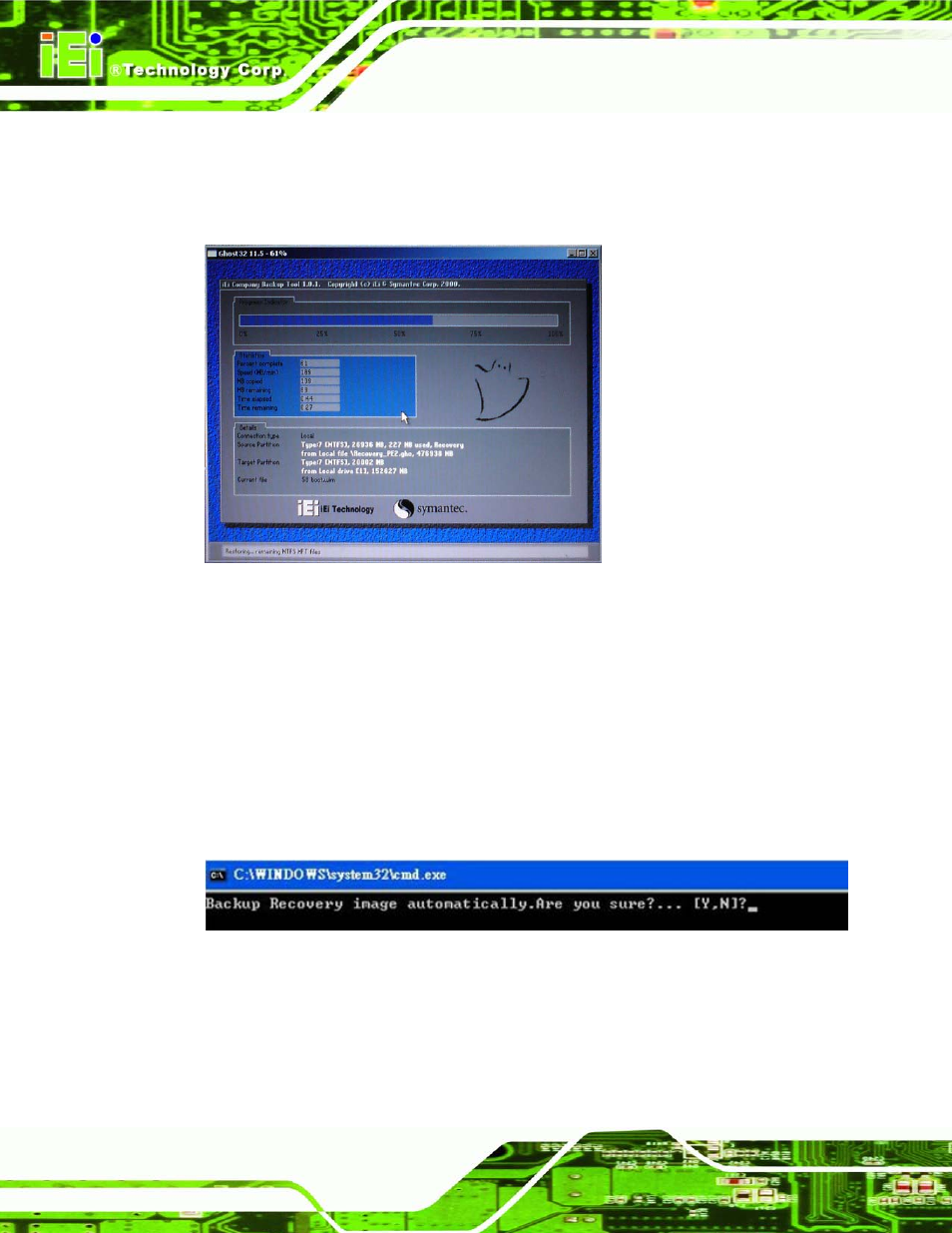 Figure b-25: building the auto recovery partition, Figure b-26: factory default image confirmation | IEI Integration IMB-C2160 User Manual | Page 173 / 205