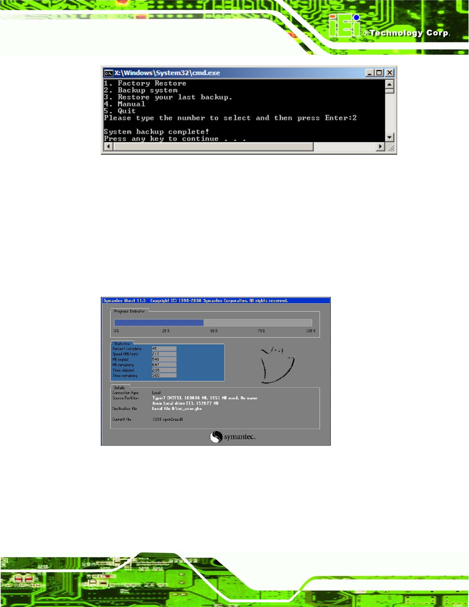 B.5.3 restore your last backup, Figure b-37: system backup complete window, Figure b-38: restore backup | IEI Integration IMB-C2160 User Manual | Page 182 / 205