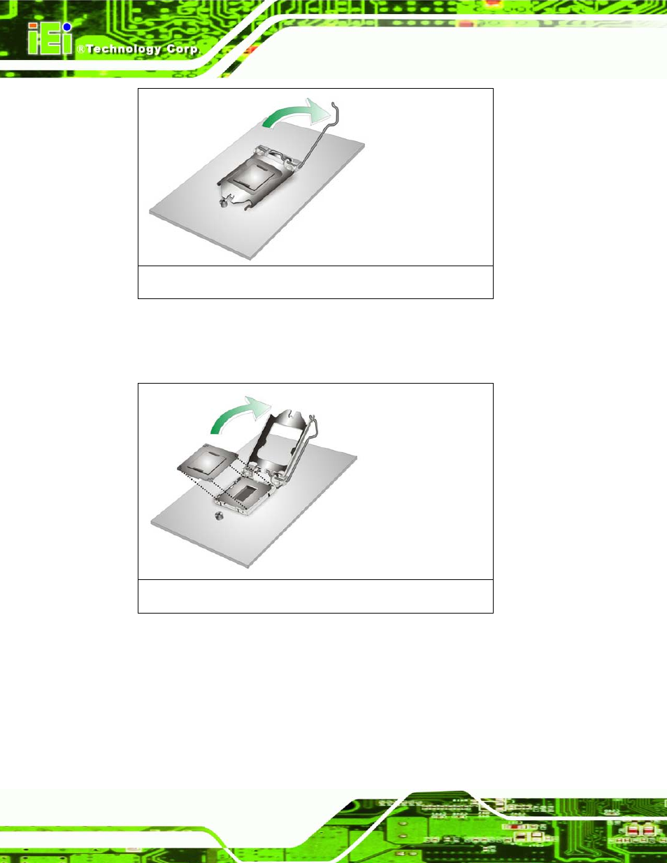 Figure 4-1: disengage the cpu socket load lever, Figure 4-2: remove protective cover | IEI Integration IMB-C2160 User Manual | Page 67 / 205